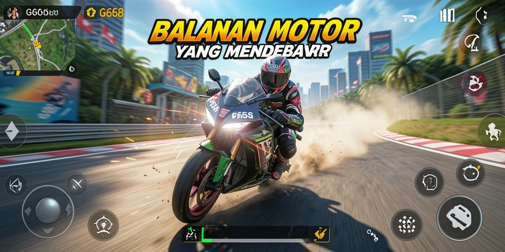 Screenshot utama G668 menampilkan gameplay balapan motor yang mendebarkan dan penuh aksi.