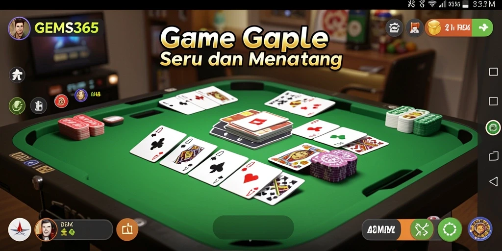 Screenshot utama GEMS365 menampilkan gameplay Gaple yang seru.