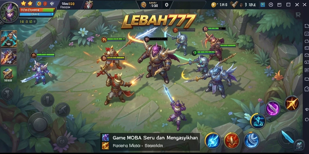 Tampilan gameplay LEBAH777 yang menampilkan aksi seru dalam arena MOBA.