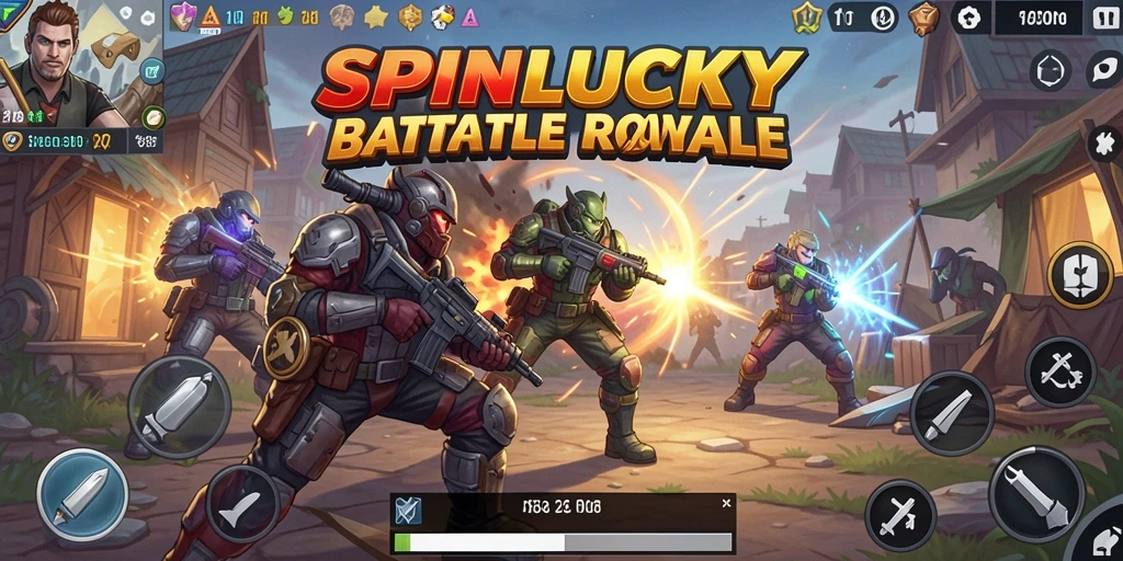 Gameplay seru SPINLUCKY dengan pertarungan Battle Royale yang intens.